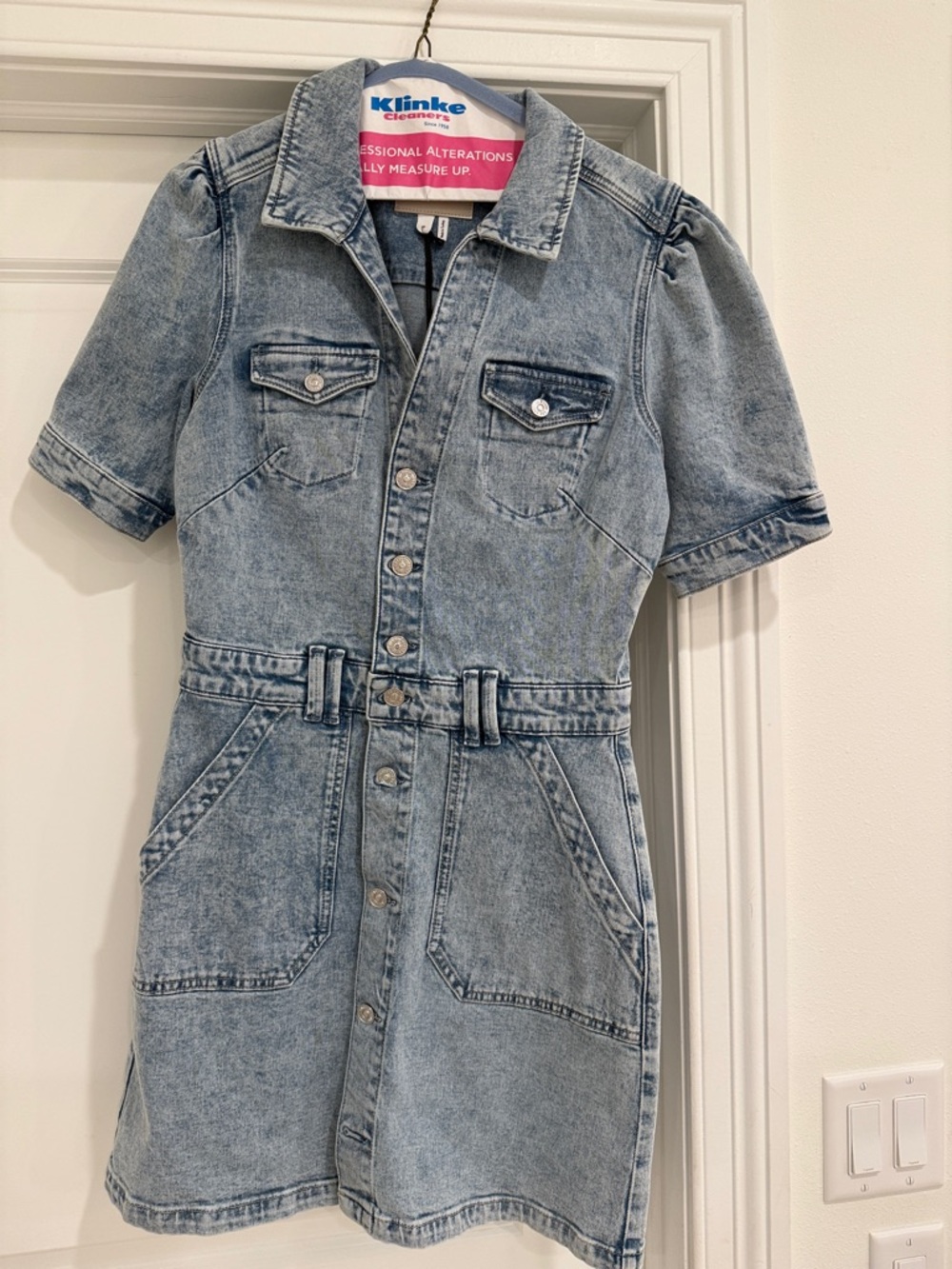 Paige Denim Button-Front Dress with Belt - Light Blue